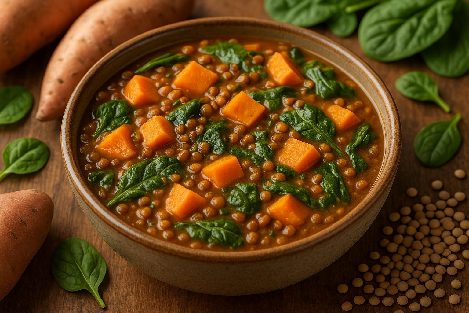 lentil sweet potatoe spinach stew recipe nutritionella